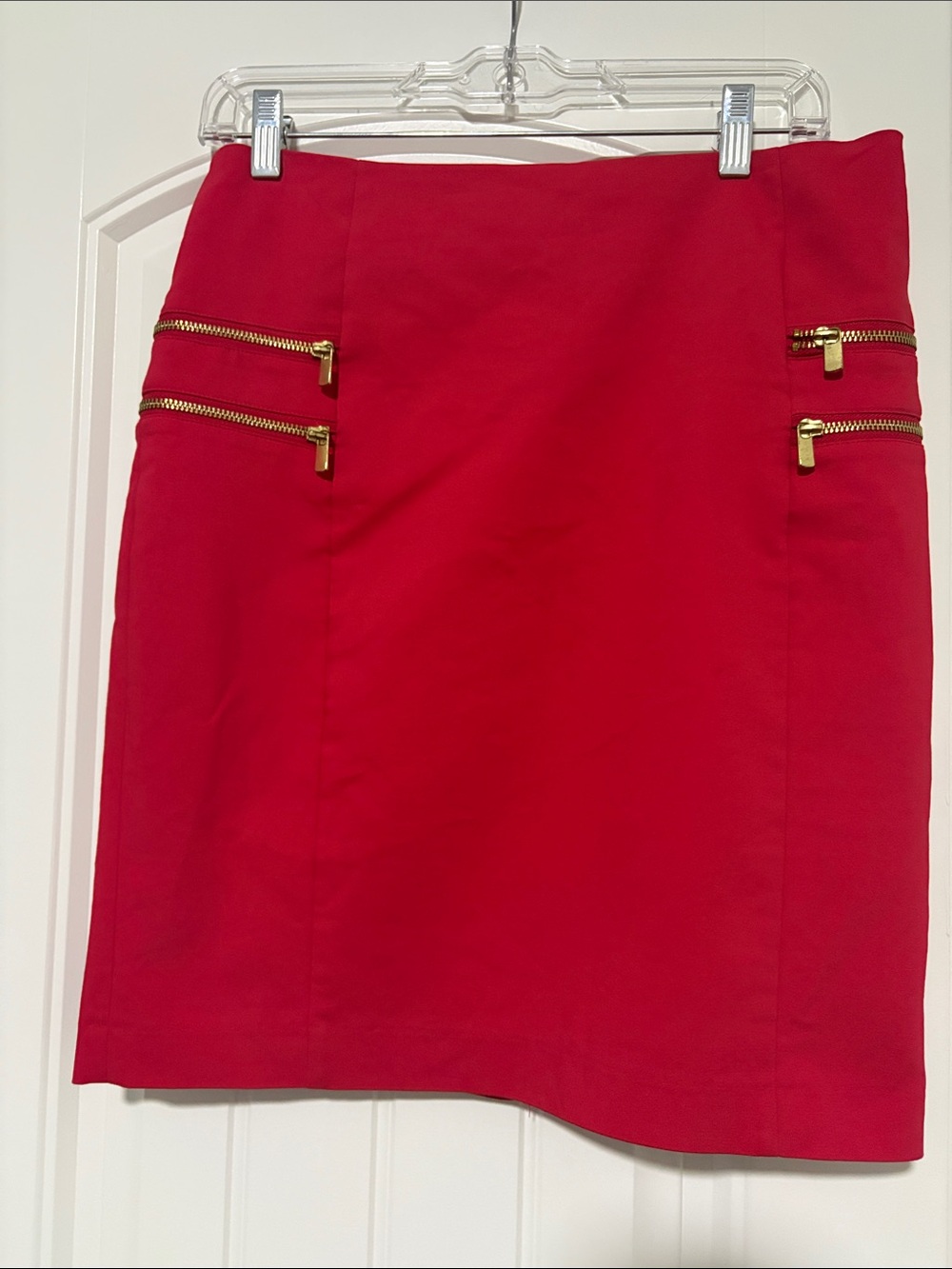 H&M Red Pencil Skirt with Gold Zipper Details